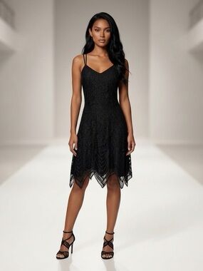 Sugarcloth Black Lace Open Back Midi Dress Size Large